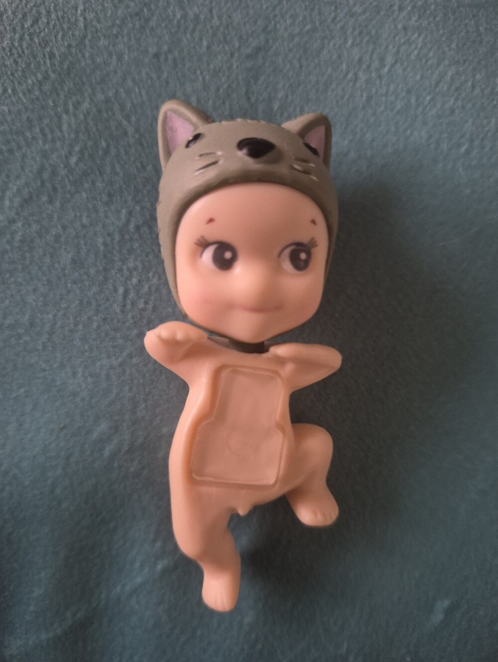 Cute Sonny Angel Figure with Gray Cat Hat - Pink Skin Tone